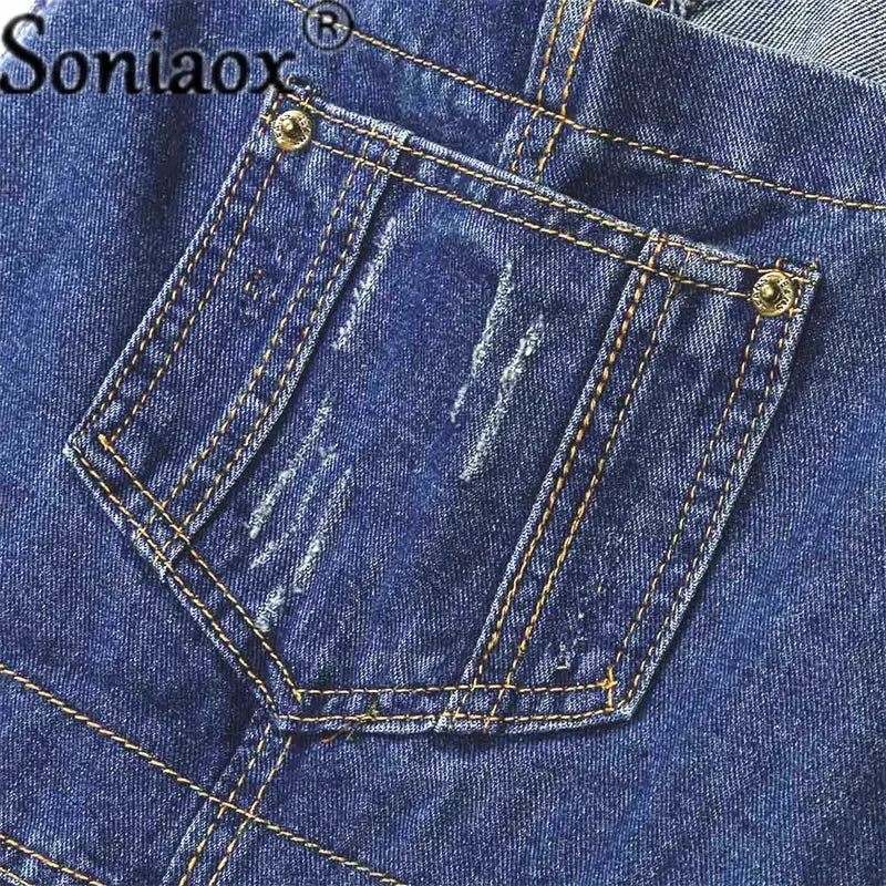 Casual Streetwear Hole Denim Jumpsuits Women 2024 Loose Suspenders Pocket Long Pants Waistline Straight Jeans Rompers