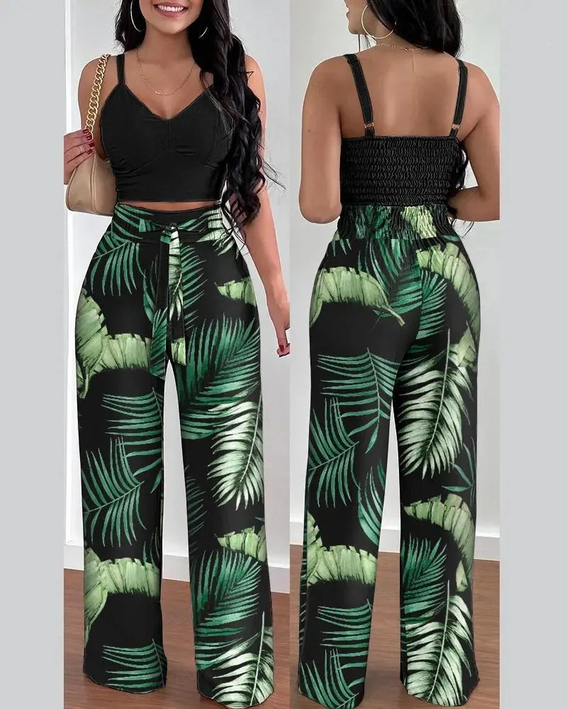 2025 Conjuntos Para Mujeres 2 Piezas Women V-neck Two-piece Set Backless Sleeveless Long Pants Casual 2 Piece Sets Women Outfit