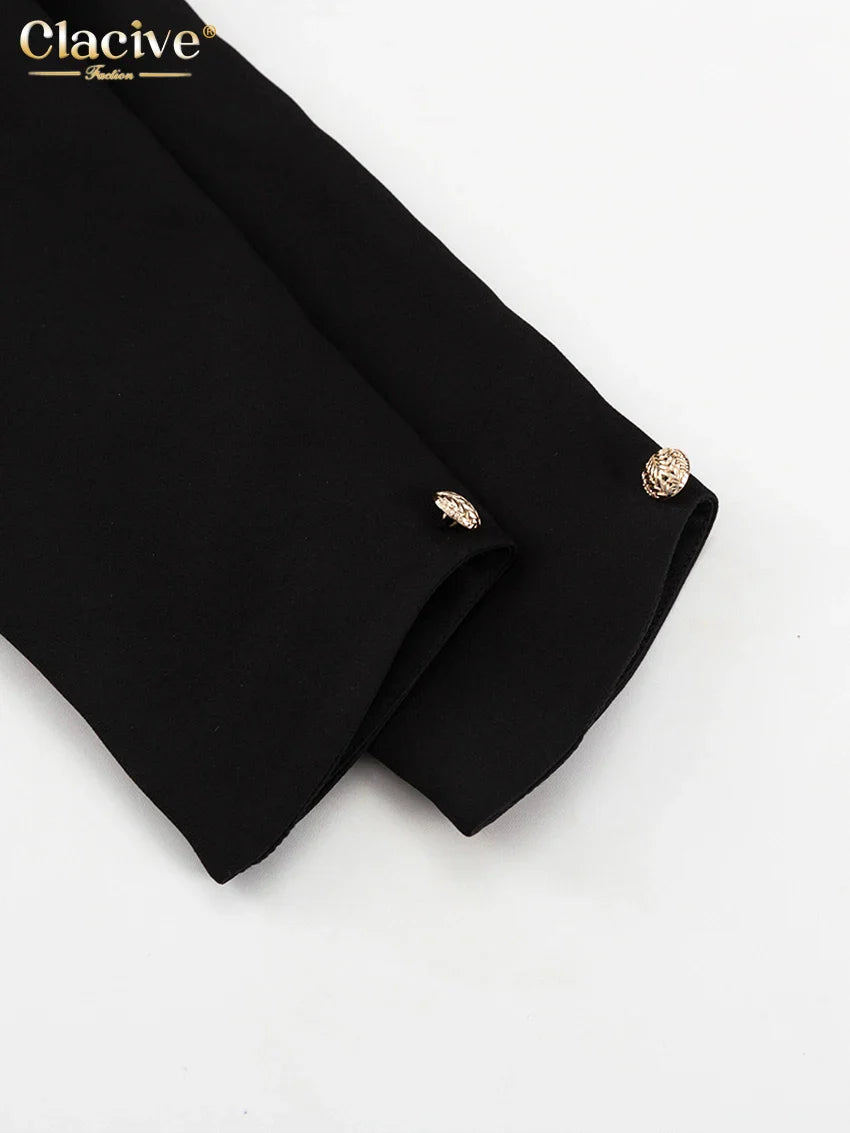 Clacive Bodycon Black Office Women's Shirt Fashion Square Collar Long Sleeve Shirts Elegant Classic Solid Tops Female Clothing