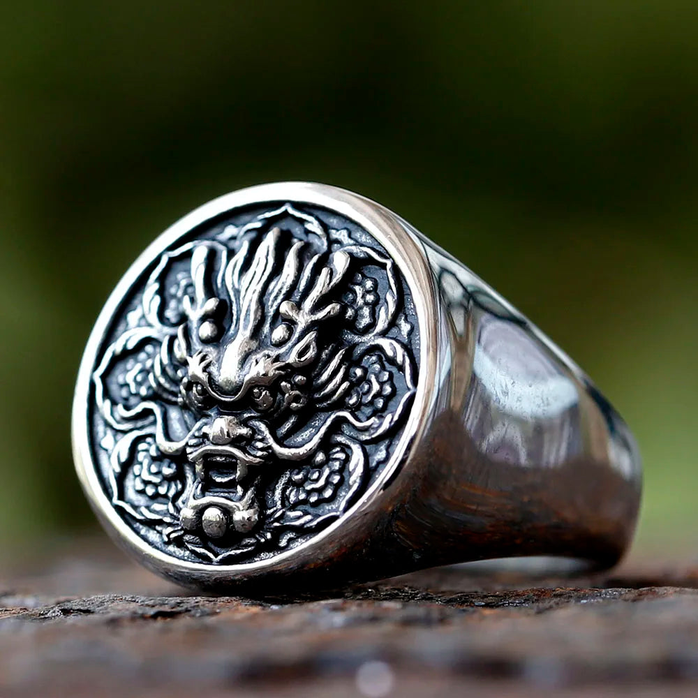 2024 New Fashion 316L Stainless Steel 3D  dragon Head Ring High Polished Men's Animal Jewelry for men gift