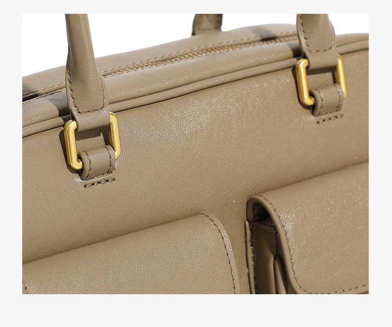 Burminsa Cowhide Genuine Leather Underarm Shoulder Bags For Women 2025 Luxury Designer Korean Bowling Tote Work Ladies Handbags