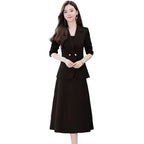 2Pcs/Set Summer Women Suit Dress Outfit  Solid Color Mid-length Lady Dress Sets Light Luxury Commute Sling Dress Coat Set