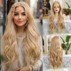 13x6 Lace Front Wig Blonde Wave Synthetic Wigs for Women Daily Party Cosplay Use Heat Resistant Fiber Hair