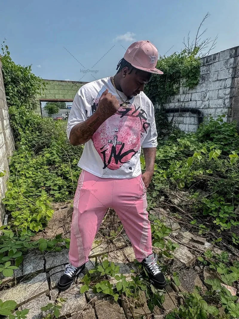 American Retro Letter Printing Oversized T-shirt Hip-hop Harajuku Punk Round Neck Graphic Top Men Trendy Casual Streetwear Women