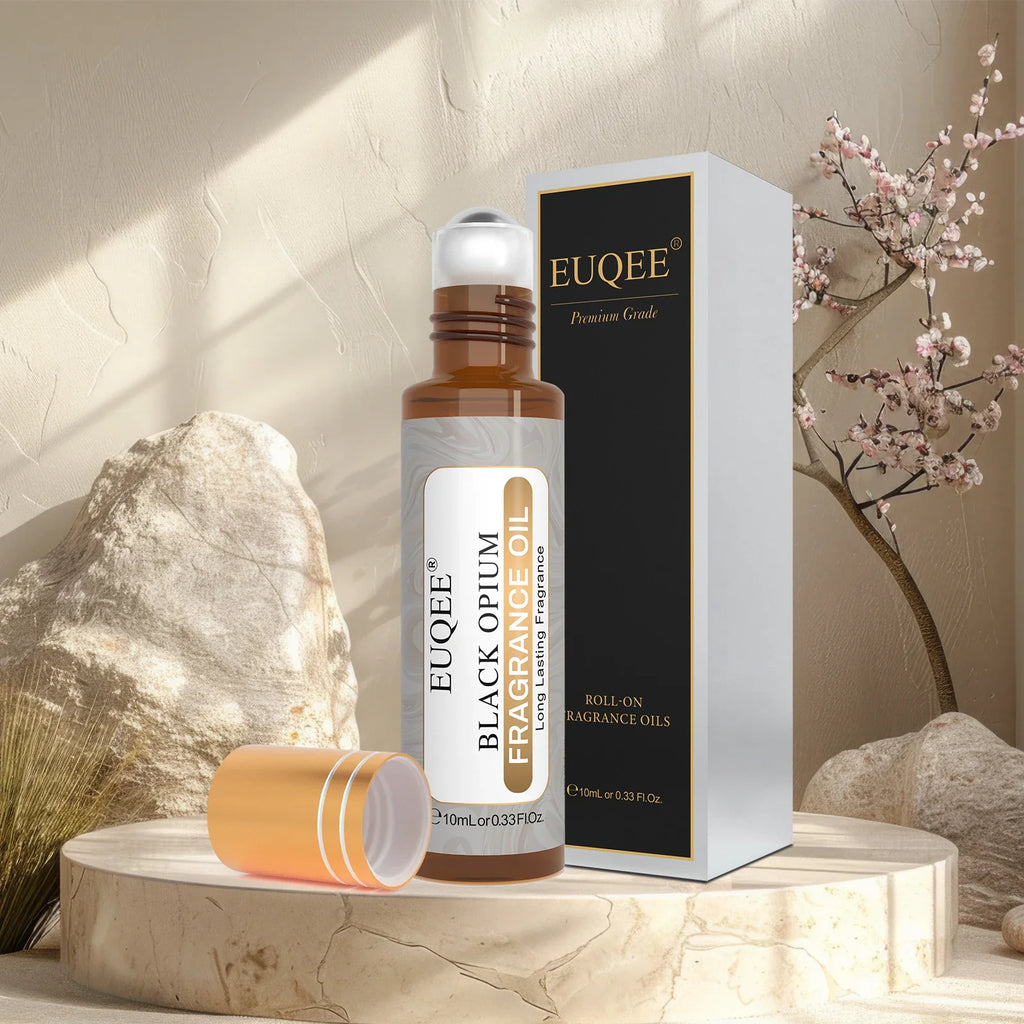 EUQEE 3PCS Fragrance Oils Roll-On Long Lasting Scent Coconut & Vanilla White Musk Baby Powder Fresh Linen Oud Wood Amber Romance