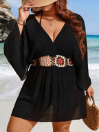 Bohemian Wind Plus Size Crochet Black CoverUp Mini Dress Sexy Hollow Tunic Beach Dress Bathing Suit Beachwear Cover Up Beachwear