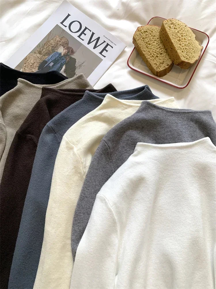2025 Women Turtleneck Knitted Pullovers Solid Sweater Harajuku Korean Soft Warm Knitwear Autumn Winter Fashion Slim Jumpers Tops