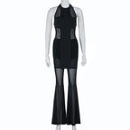 American Fashion Gothic Style Mesh Black Silk Sexy Trousers Suit Women's Summer Street Hip-hop Y2K Black Flared Pants