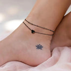 Double Tiny Heart Chain Anklets for Men Women Teen Girls, Black Tone, Ankle Bracelets Hypoallergenic Adjustable