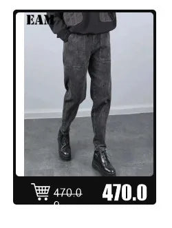 EAM 2024 New Fashion Winter Stand Collar Irregular Long Type Black Cotton-padded Clothes Loose Coat Black Jacket Woman YA771