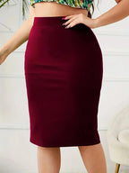 2025 Summer Plus Size Solid Slim Skirt Casual High Waist Slit Skirt  Women's Plus Size Clothing