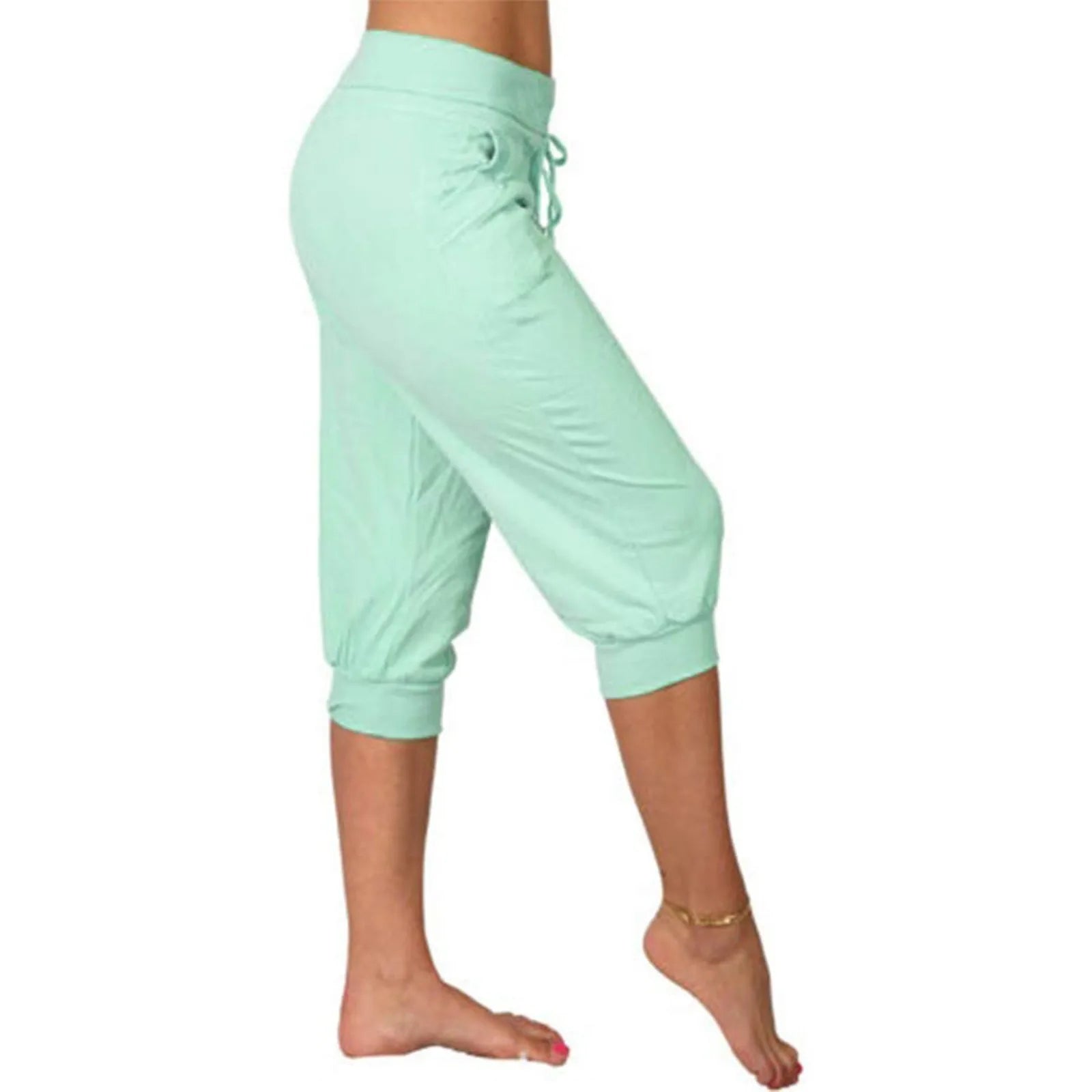 Classic Solid Color Jogging Pants Women Cotton Linen Capris Trousers Bandage Double Pocket Pants Summer Beach Vacation Wear