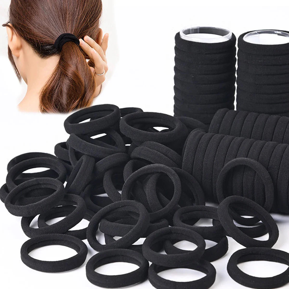 50/100 pieces of black and white hair bands, women's hair bands, high-elasticity rubber band hair bands, hair bands