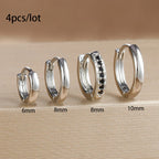 4PCS Set Stainless Steel Huggie Minimal Hoop Earrings 6/8/10mm Crystal Zirconia Helix Tragus Cartilage Earrings Piercing Jewelry