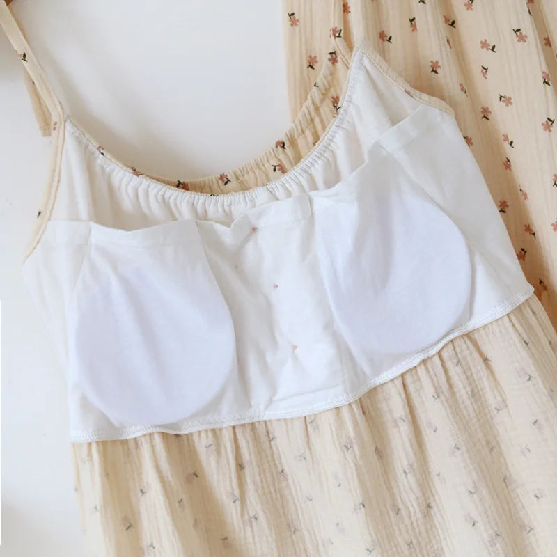 2025 Japanese Summer New Women's Pajama Set 100% Cotton Crepe Cloth Ladies Suspender+Shorts Two Piece Home Furnishing Set