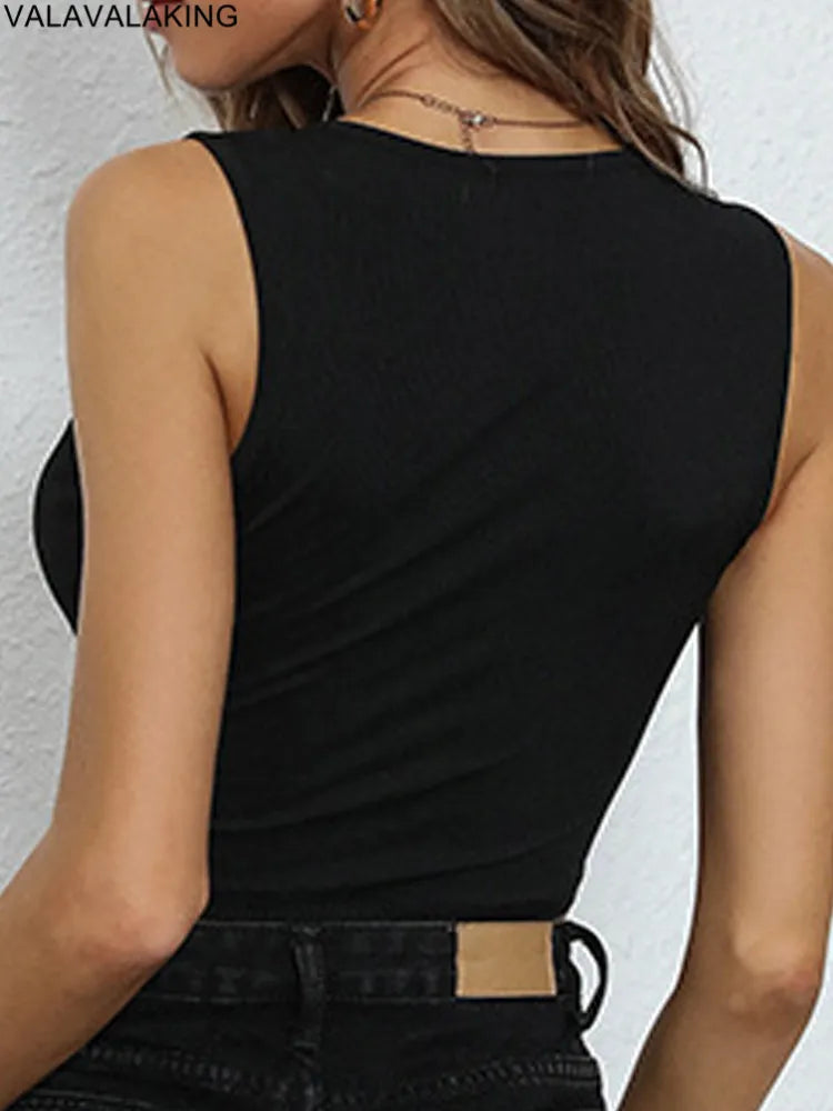 2025 Female Solid Sexy Hollow Bodycon Top Summer Women O Neck Slssveless Short Vest Lady Off Shoulder Clud Crop Tops Clothes