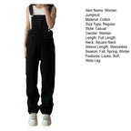 Denim Jumpsuit Summer Women Vintage Preppy Style Pockets Loose Fit High Waist Wide Leg Overalls Streetwear Straight Jeans