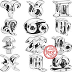 Authentic 925 Sterling Silver Sparkling Aries Leo Scorpio 12 Zodiac Signs Constellation Charm Beads Fit Pantaro Bracelet Jewelry