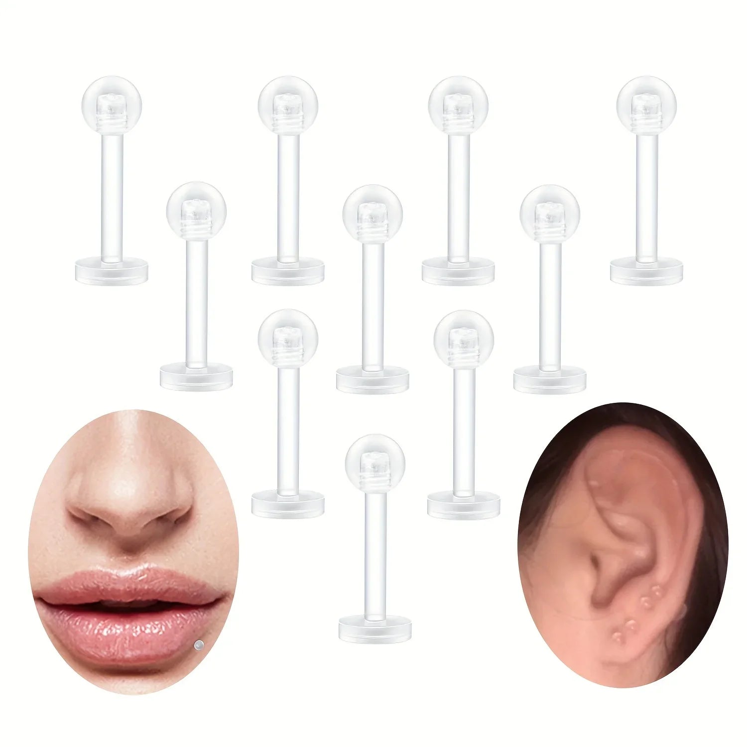 10~20pcs/Set Transparent Acrylic Bioflex Tragus Retainer Lip Studs Ear Helix Earring 6mm 8mm 10mm 12mm Body Piercing Jewelry