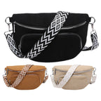Corduroy Chest Bag Fashion Fanny Pack Wide Guitar Strap Casual Waist Bag Multi-pockets Hobo Sling Bag Outdoor Travel Bag