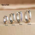 4PCS Set Stainless Steel Huggie Minimal Hoop Earrings 6/8/10mm Crystal Zirconia Helix Tragus Cartilage Earrings Piercing Jewelry