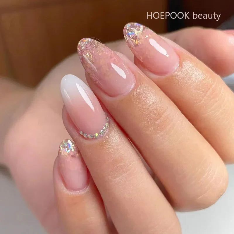 24pcs Nude French Fake Nails White Edge Almond False Nails Art Full Coverage Removable Waterproof Artificial Press on Nail
