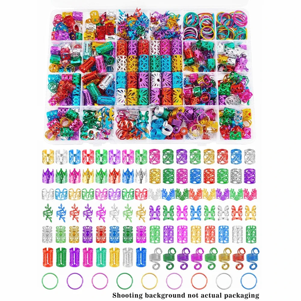 280pcs  Alloy Hair Accessories Set, Elegant BOHO Style, Hollow Beaded Designs, Round Shape, Solid Color Hair Jewelry