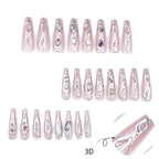 24pcs Manicure Long Almond False Nails Stiletto Ballerina Fake Nials Detachable Halloween Bat French Nail Tips DIY