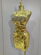 2025 New Sparkly Diamonds Crystal Sexy Mesh See Through Bodycon Mini Dress Women Birthday Party Celebrate Performance Costume