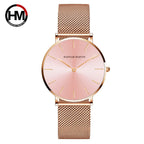 HANNAH MARTIN Brand Classic Women Quartz Watch 36mm Rose Gold Stainless Steel Mesh Strap Japanese Movement Girl Gift Wrist Watch
