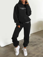 Autumn and Winter 2025 new women hooded sweatshirt + pants two-piece set, print outdoor woman pullover sportswear 2-pcs set