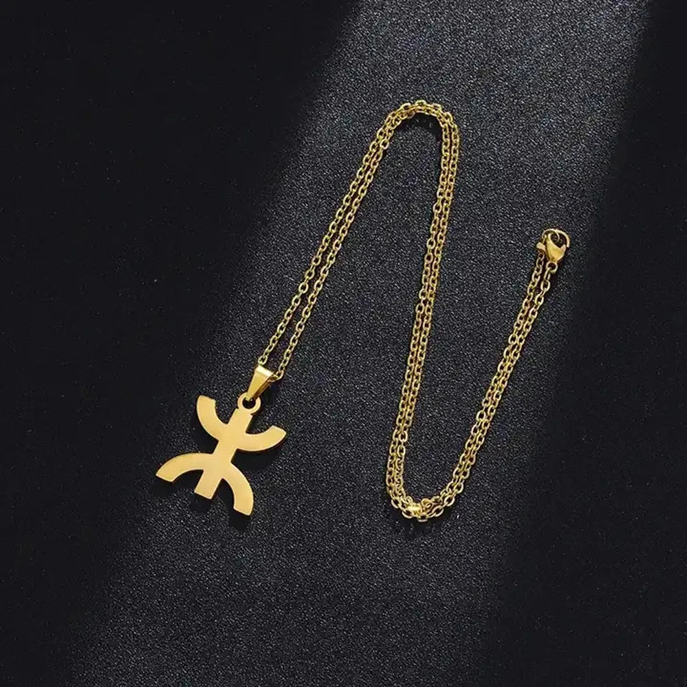 African Berbers Symbol Pendant Necklace Amazigh Letter Yaz Stainless Steel Ethnic Amulet Women Men Necklace