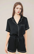 100% Real Mulberry Silk Womens Pajamas Set Sleepwear Pjs Button Down Short Sleeve Shirt Top and Shorts Loungewear 2 Piece M-4XL