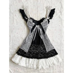 2000s Gothic Vintage Mini Dress Women Sleeveless Strap Party Dress Evening Lace Retro Cltohing Japanese Y2k Black Chic