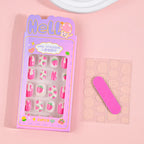 24Pcs Children Cartoon Nail Tips Colorful Cute Rabbit Pink Stars 6-14 Years old Girl Fake Nail With Jelly Glue Kids False Nail