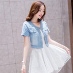 2023 Spring/Summer New Denim Jacket Women's Korean Casual Slim All-Match Short Crop Sleeve Short Sleeve Denim Button Up Top
