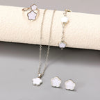 5pcs Lucky Five-petal Flower Women's Jewelry Set, Fashion Flower Bracelet + Necklace + Earrings + Bracelet + Ring Set, Birthday