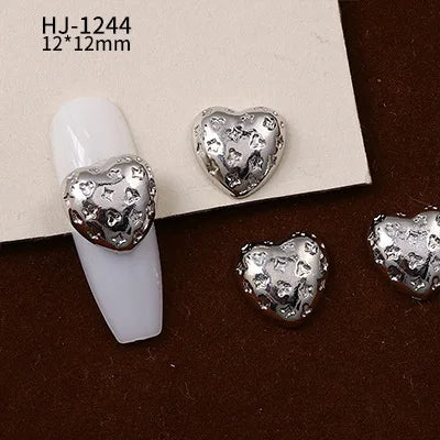 20PCS 3D Glossy Gold Silver Metallic Love Heart Various Crook Frame Solid Alloy Nail Art Rhinestones Decorations Manicure Charms