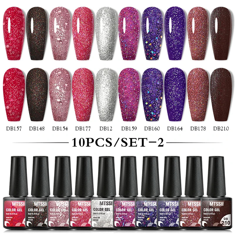 10PCS/Set Gel Nail Polish Set 125 Colors Glitter Semi Permanent Hybrid Gel Varnishes Base Top Coat Soak Off UV LED Nail Art Gel