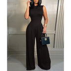 Elegant Women Wide Leg Long Juumpsuit 2024 Spring Summer Fashion Printed Sleeveless Casual Holiday Bodysuits Jumpsuits Trousers
