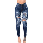 Botvotee Ripped Skinny High Waisted Pencil Jeans for Women Casual Y2K Streetwear Denim Pants Dark Blue Elastic Jeans Woman