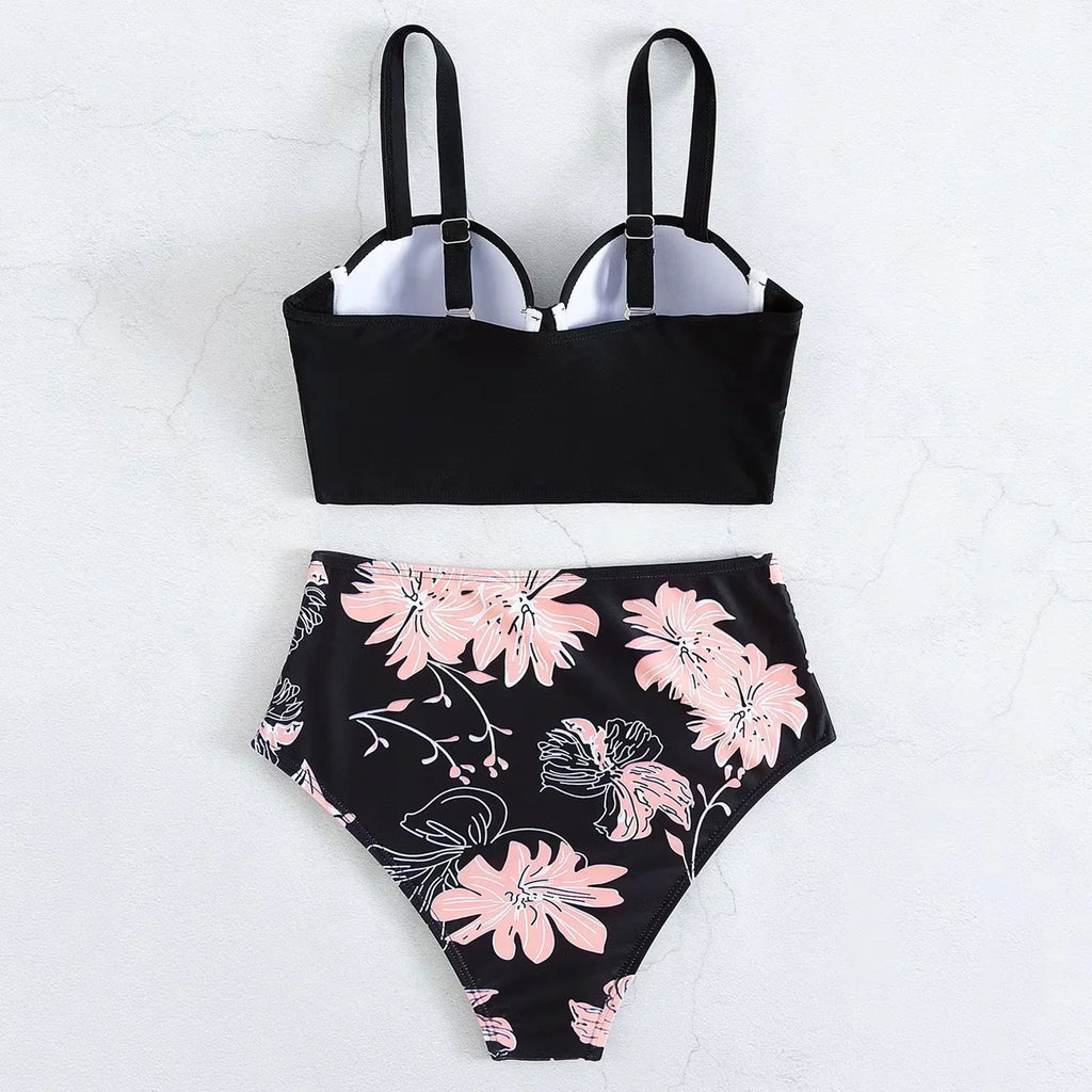 2024 Summer New Bikini Push Up Swimsuit Women Halter High Waist Swimwear Female Printed Bathing Suit Bathers