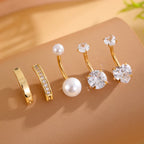 14G Gold Color Series Butterfly Dangled Belly Piercing Sets 5PCS/Lot Heart Flower Curved Navel Navel Ring Belly Button Rings