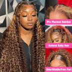 13x6 Highlight Wig Human Hair Deep Wave 40 Inch HD Lace Front Human Hair Wig 200 Density 4/27 Ombre Brown Blonde Lace Front Wigs