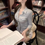 Black Shirts Woman Elegant Fashion Streetwear Female Slim Blouse Spring Summer Thin Y2K Casual Office Ladies Sexy Tops White