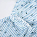 Combhasaki Women Summer Y2K 2Piece Pajamas Loungewear Set Plaid Floral Print Button Camisole Crop Tops +Elastic Low Waist Shorts