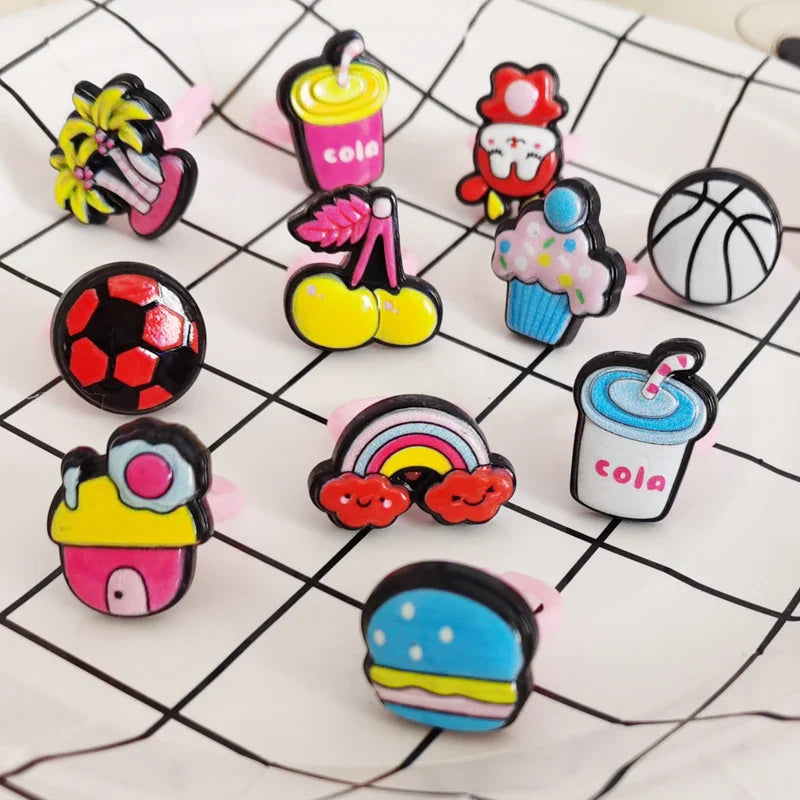 10pcs/lot Children's Cartoon Rings Candy Flower Animal Bow Shape Ring Set Mix Finger Jewellery Rings Kid Girls Toys Anillo