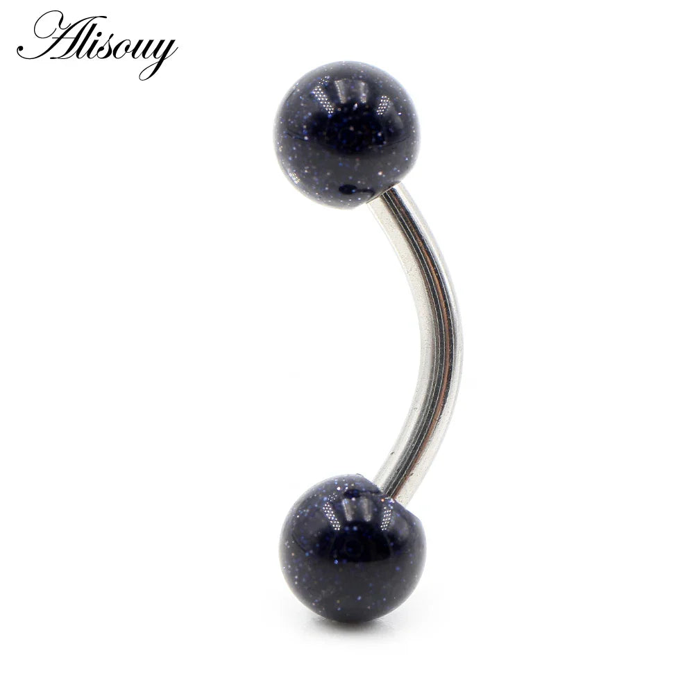 Alisouy 2PCS 14G Stainess Steel 5mm Stone Ball Eyebrow Curved Barbell Lip Ring Snug Daith Helix Earrings Body Piercing Jewelry