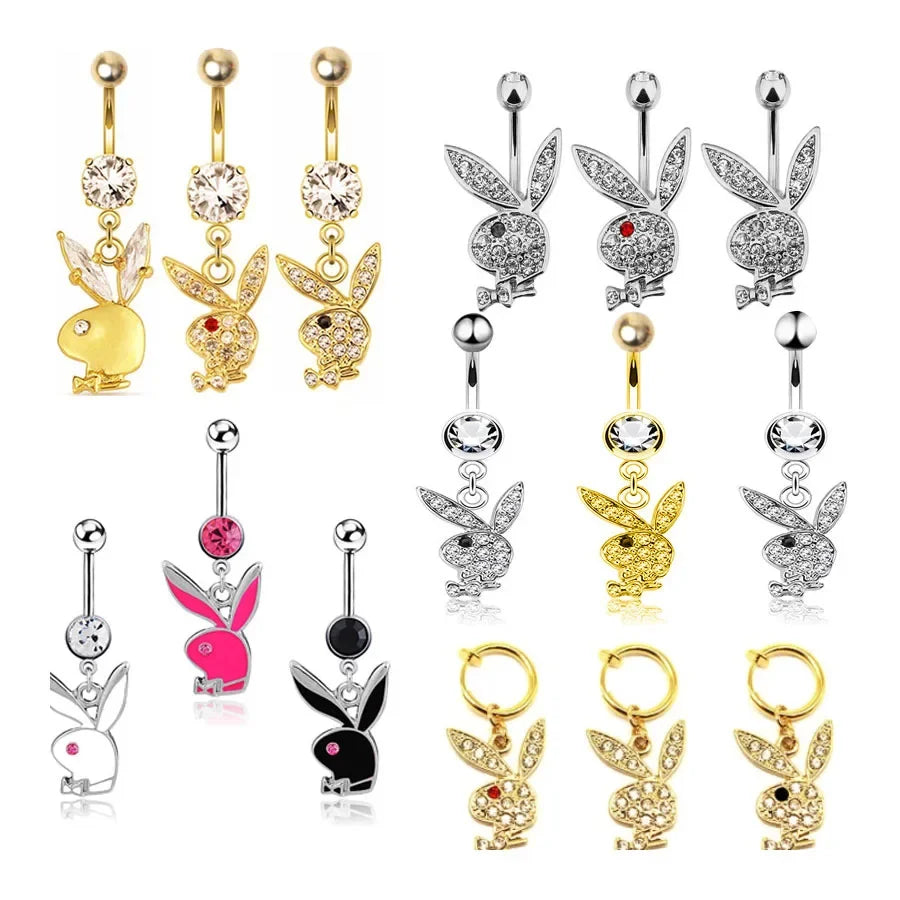 Belly Button Rings for Women Bunny Navel rings Gold color Rabbit Belly Rings Gem stone Belly Piercing Jewelry Body Jewelry