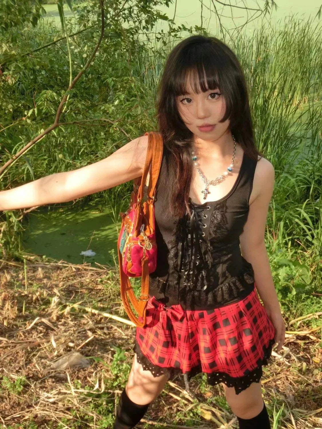 2025 Streetwear Lace Patchwork Tank Tops Women Y2k Aesthetic Halter Crop Top Sweet Bandage Off Shoulder Cross Drawstring Tanks